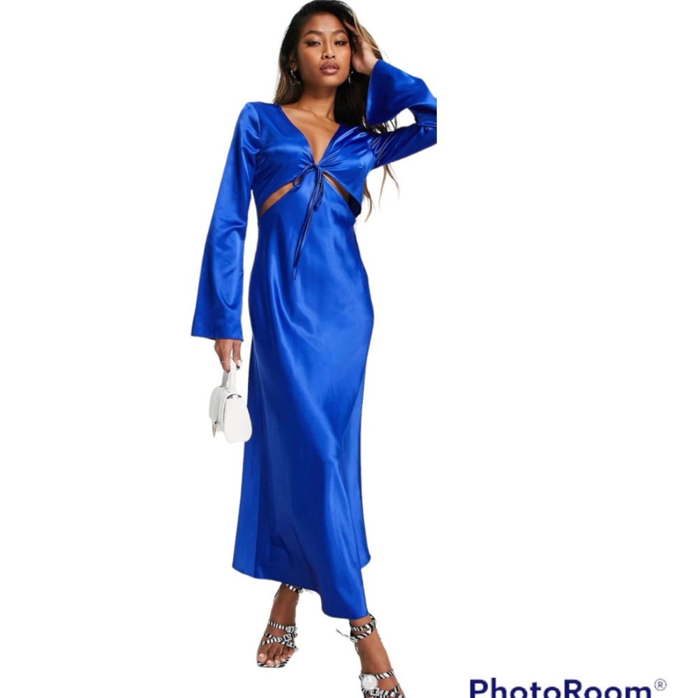 NWT Topshop Satin Cut Out Midi Dress in blue Size 10